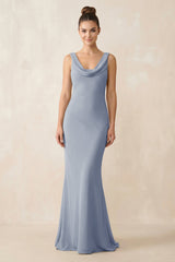 Cowl Neck Sheath Chiffon Bridesmaid Dress in Twilight - KISS BRIDAL Bridesmaid Dresses