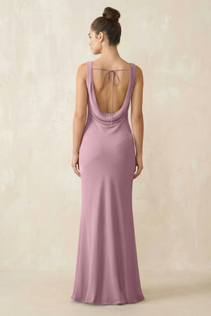 Cowl Neck Sheath Chiffon Bridesmaid Dress in Vintage Mauve (2) | KISSBRIDAL