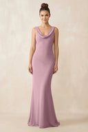 Cowl Neck Sheath Chiffon Bridesmaid Dress in Vintage Mauve | KISSBRIDAL