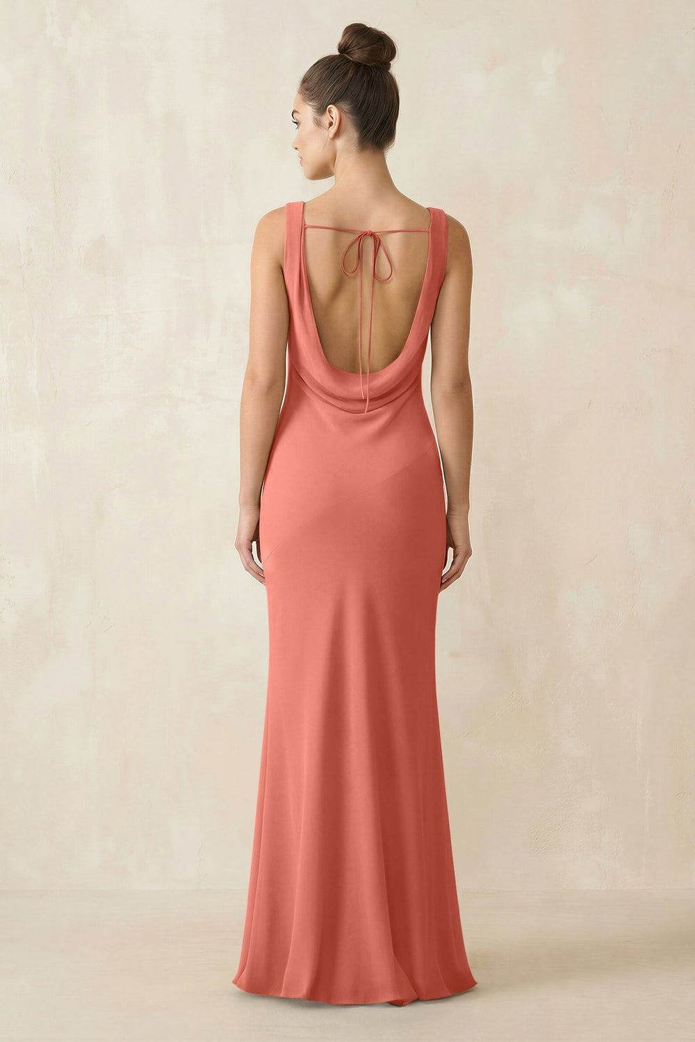 Cowl Neck Sheath Chiffon Bridesmaid Dress in Wild Rose - KISS BRIDAL Bridesmaid Dresses