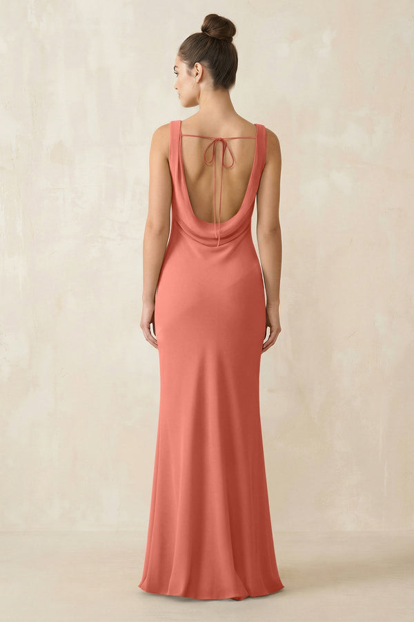 Cowl Neck Sheath Chiffon Bridesmaid Dress in Wild Rose - KISS BRIDAL Bridesmaid Dresses