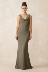 Cowl Neck Sheath Chiffon Bridesmaid Dress in Willow Green - KISS BRIDAL Bridesmaid Dresses