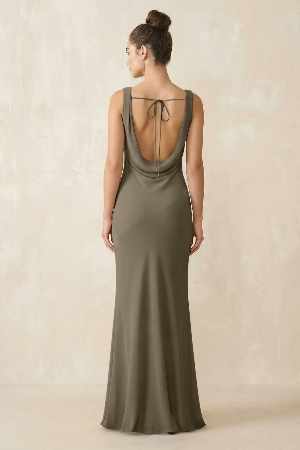 Cowl Neck Sheath Chiffon Bridesmaid Dress in Willow Green - KISS BRIDAL Bridesmaid Dresses