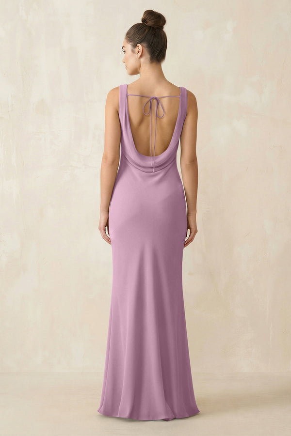 Cowl Neck Sheath Chiffon Bridesmaid Dress in Wisteria - KISS BRIDAL Bridesmaid Dresses