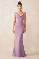 Cowl Neck Sheath Chiffon Bridesmaid Dress in Wisteria - KISS BRIDAL Bridesmaid Dresses