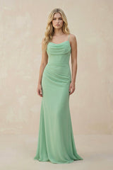 Cowl Neck Sheath Chiffon Bridesmaid Dress with Corset - KISS BRIDAL Bridesmaid Dresses