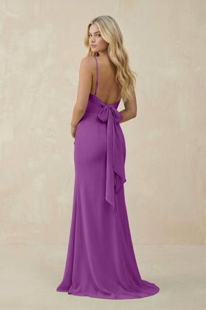 Cowl Neck Sheath Chiffon Bridesmaid Dress with Corset in Amethyst - KISS BRIDAL Bridesmaid Dresses