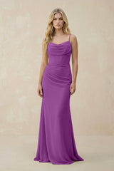 Cowl Neck Sheath Chiffon Bridesmaid Dress with Corset in Amethyst - KISS BRIDAL Bridesmaid Dresses