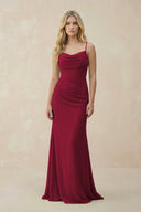 Cowl Neck Sheath Chiffon Bridesmaid Dress with Corset in Berry - KISS BRIDAL Bridesmaid Dresses
