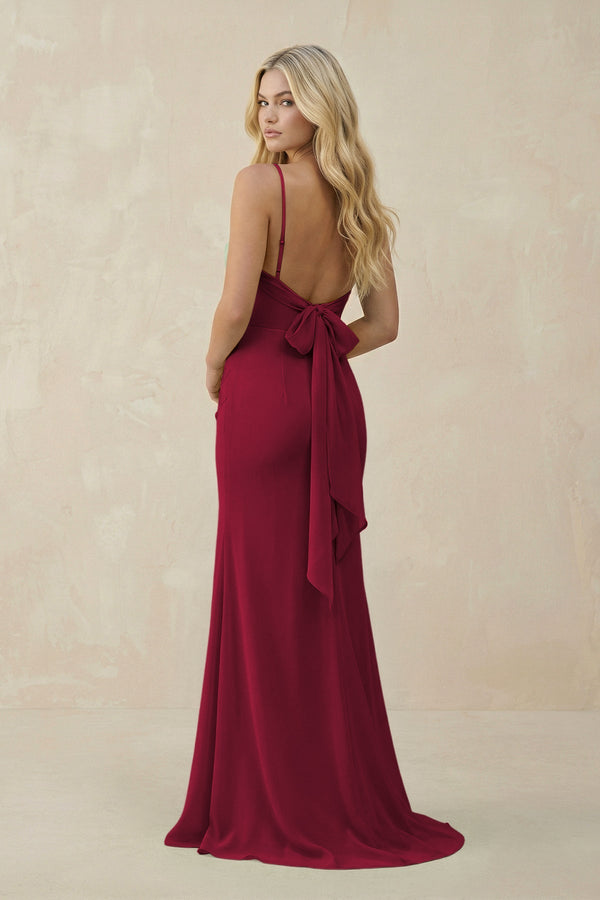Cowl Neck Sheath Chiffon Bridesmaid Dress with Corset in Berry - KISS BRIDAL Bridesmaid Dresses
