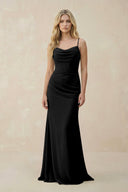 Cowl Neck Sheath Chiffon Bridesmaid Dress with Corset in Black - KISS BRIDAL Bridesmaid Dresses