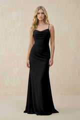 Cowl Neck Sheath Chiffon Bridesmaid Dress with Corset in Black - KISS BRIDAL Bridesmaid Dresses