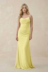Cowl Neck Sheath Chiffon Bridesmaid Dress with Corset in Buttercup - KISS BRIDAL Bridesmaid Dresses