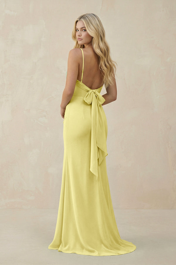 Cowl Neck Sheath Chiffon Bridesmaid Dress with Corset in Buttercup - KISS BRIDAL Bridesmaid Dresses