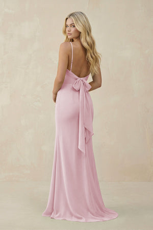Cowl Neck Sheath Chiffon Bridesmaid Dress with Corset in Candy Pink - KISS BRIDAL Bridesmaid Dresses