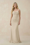 Cowl Neck Sheath Chiffon Bridesmaid Dress with Corset in Champagne - KISS BRIDAL Bridesmaid Dresses