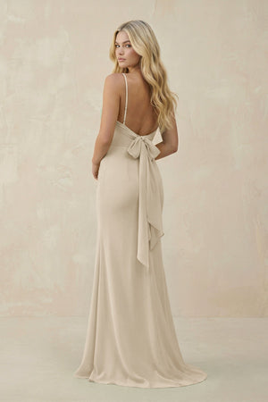 Cowl Neck Sheath Chiffon Bridesmaid Dress with Corset in Champagne - KISS BRIDAL Bridesmaid Dresses