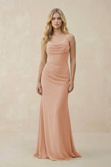 Cowl Neck Sheath Chiffon Bridesmaid Dress with Corset in Champagne Rose - KISS BRIDAL Bridesmaid Dresses