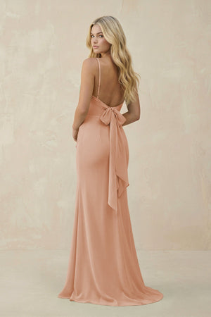Cowl Neck Sheath Chiffon Bridesmaid Dress with Corset in Champagne Rose - SHE IS ME Bridesmaid Dresses