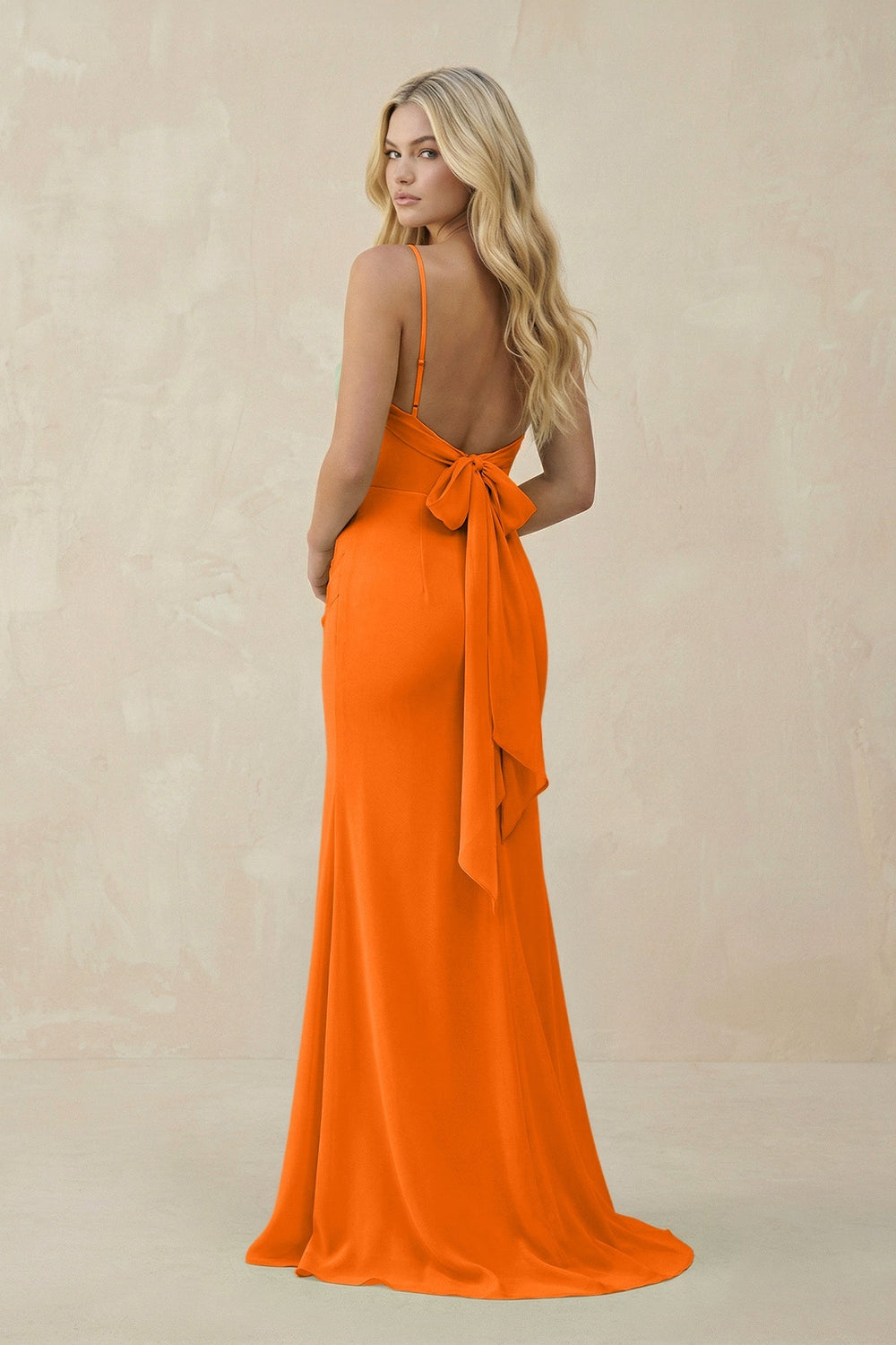 Cowl Neck Sheath Chiffon Bridesmaid Dress with Corset in Cinnamon - KISS BRIDAL Bridesmaid Dresses