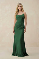 Cowl Neck Sheath Chiffon Bridesmaid Dress with Corset in Dark Green - KISS BRIDAL Bridesmaid Dresses