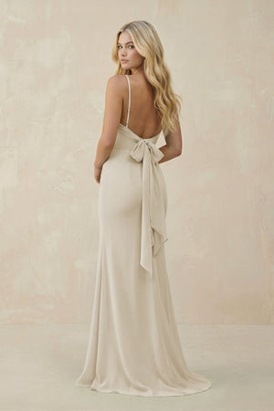 Cowl Neck Sheath Chiffon Bridesmaid Dress with Corset in Dove Gray - SHE IS ME Bridesmaid Dresses