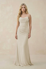 Cowl Neck Sheath Chiffon Bridesmaid Dress with Corset in Dove Gray - KISS BRIDAL Bridesmaid Dresses