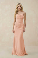 Cowl Neck Sheath Chiffon Bridesmaid Dress with Corset in English Rose - KISS BRIDAL Bridesmaid Dresses