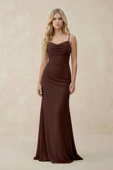 Cowl Neck Sheath Chiffon Bridesmaid Dress with Corset in Espresso - KISS BRIDAL Bridesmaid Dresses