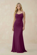 Cowl Neck Sheath Chiffon Bridesmaid Dress with Corset in Fig - KISS BRIDAL Bridesmaid Dresses
