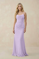 Cowl Neck Sheath Chiffon Bridesmaid Dress with Corset in Lavender - KISS BRIDAL Bridesmaid Dresses