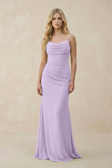 Cowl Neck Sheath Chiffon Bridesmaid Dress with Corset in Lavender - KISS BRIDAL Bridesmaid Dresses