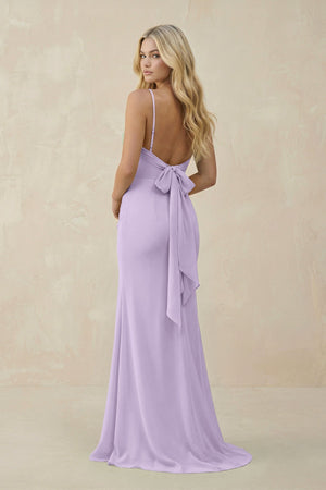 Cowl Neck Sheath Chiffon Bridesmaid Dress with Corset in Lavender - KISS BRIDAL Bridesmaid Dresses