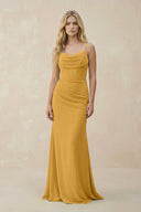 Cowl Neck Sheath Chiffon Bridesmaid Dress with Corset in Marigold - KISS BRIDAL Bridesmaid Dresses