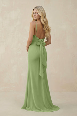 Cowl Neck Sheath Chiffon Bridesmaid Dress with Corset in Matcha - KISS BRIDAL Bridesmaid Dresses