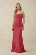 Cowl Neck Sheath Chiffon Bridesmaid Dress with Corset in Merlot - KISS BRIDAL Bridesmaid Dresses