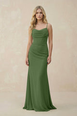 Cowl Neck Sheath Chiffon Bridesmaid Dress with Corset in Moss - KISS BRIDAL Bridesmaid Dresses