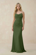 Cowl Neck Sheath Chiffon Bridesmaid Dress with Corset in Moss | KISSBRIDAL