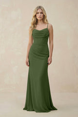 Cowl Neck Sheath Chiffon Bridesmaid Dress with Corset in Moss | KISSBRIDAL