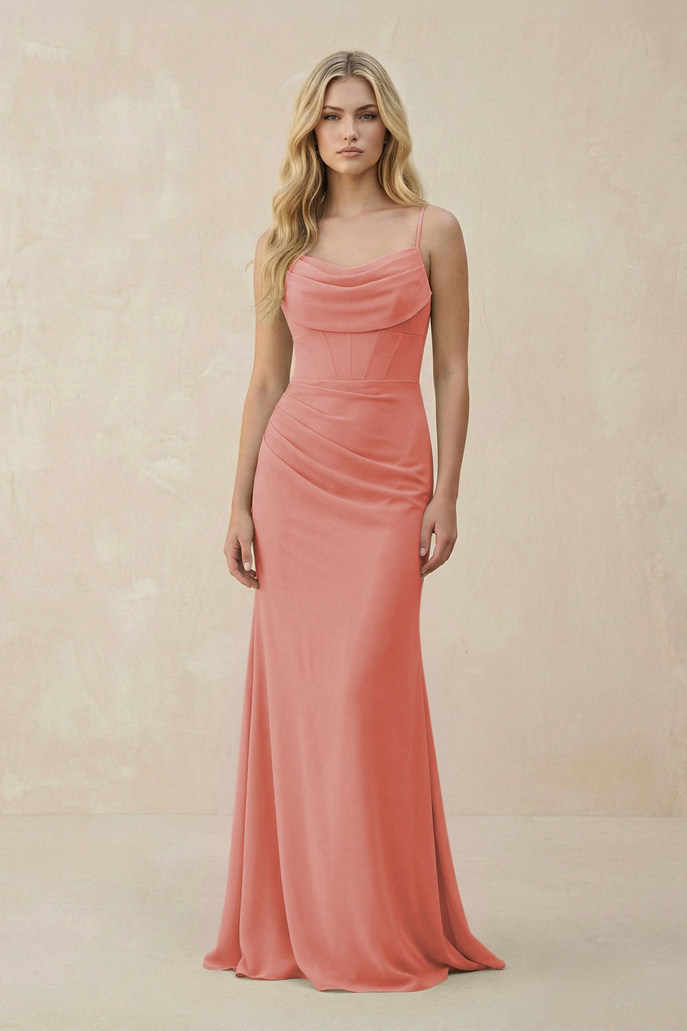 Cowl Neck Sheath Chiffon Bridesmaid Dress with Corset in Mulberry - KISS BRIDAL Bridesmaid Dresses