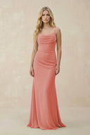Cowl Neck Sheath Chiffon Bridesmaid Dress with Corset in Mulberry - KISS BRIDAL Bridesmaid Dresses
