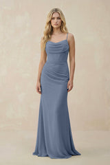 Cowl Neck Sheath Chiffon Bridesmaid Dress with Corset in Neptune - KISS BRIDAL Bridesmaid Dresses