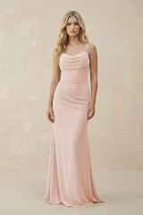 Cowl Neck Sheath Chiffon Bridesmaid Dress with Corset in Pale Blush - KISS BRIDAL Bridesmaid Dresses
