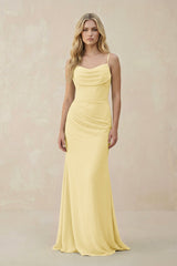 Cowl Neck Sheath Chiffon Bridesmaid Dress with Corset in Pastel Yellow - KISS BRIDAL Bridesmaid Dresses