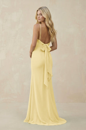 Cowl Neck Sheath Chiffon Bridesmaid Dress with Corset in Pastel Yellow - KISS BRIDAL Bridesmaid Dresses