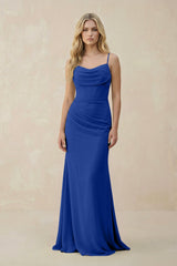Cowl Neck Sheath Chiffon Bridesmaid Dress with Corset in Royal Blue - KISS BRIDAL Bridesmaid Dresses