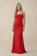 Cowl Neck Sheath Chiffon Bridesmaid Dress with Corset in Ruby Red - KISS BRIDAL Bridesmaid Dresses