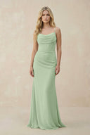Cowl Neck Sheath Chiffon Bridesmaid Dress with Corset in Sage - KISS BRIDAL Bridesmaid Dresses
