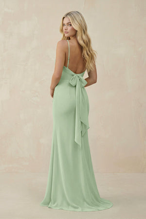 Cowl Neck Sheath Chiffon Bridesmaid Dress with Corset in Sage - KISS BRIDAL Bridesmaid Dresses
