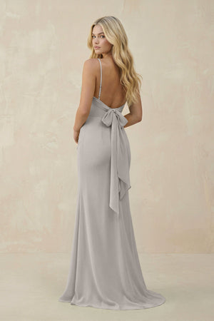 Cowl Neck Sheath Chiffon Bridesmaid Dress with Corset in Silver - KISS BRIDAL Bridesmaid Dresses